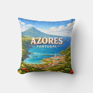 Oreiller avec affiche de voyage vintage des Açores