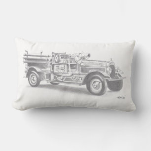 oreiller avec croquis de camion de pompiers vintag