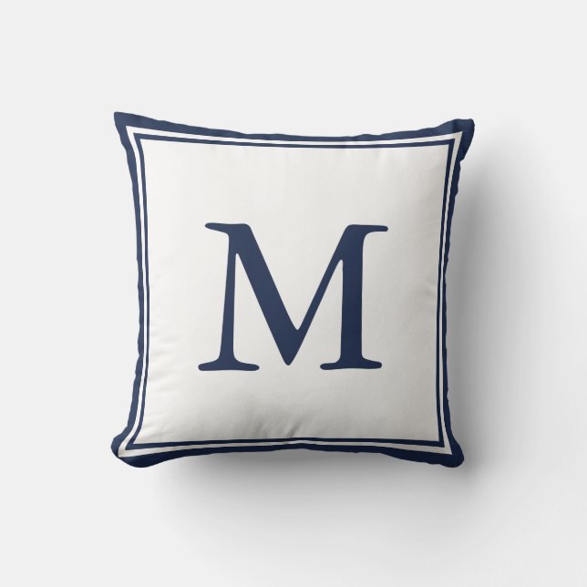 Oreiller avec lettre et double bordure bleu marine (Recto)