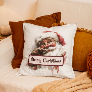 Oreiller avec photo de Père Noël vintage et texte