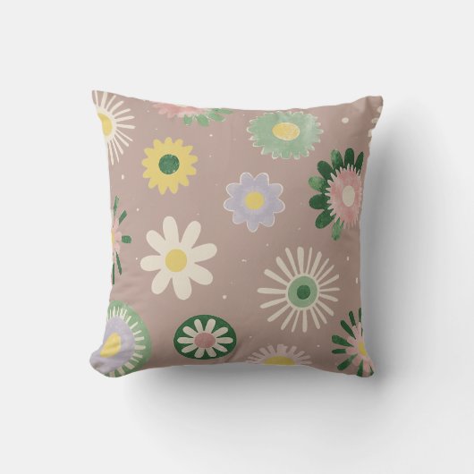 Oreiller beige fleur rétro pastel (Recto)
