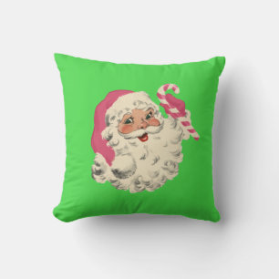 Oreiller blanc Père Noël rose et vert vintage