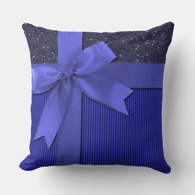Oreiller bleu à ruban de Noël (Recto)
