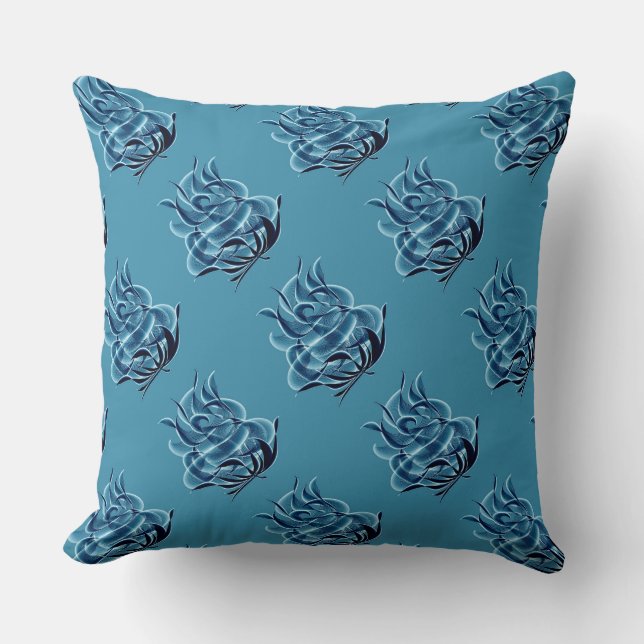 Oreiller bleu Abstrait Roses (Recto)