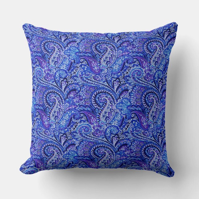 Oreiller bleu vif Paisley classique (Recto)