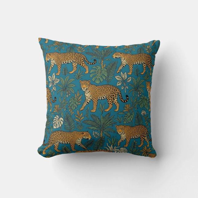 Oreiller botanique Jaguar sarcelle (Recto)