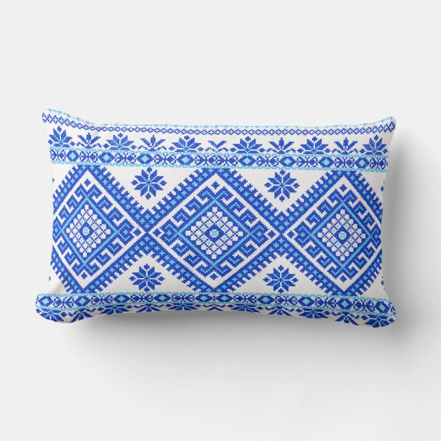 Oreiller Broderie Point de Croix Ukrainien Bleu (Recto)