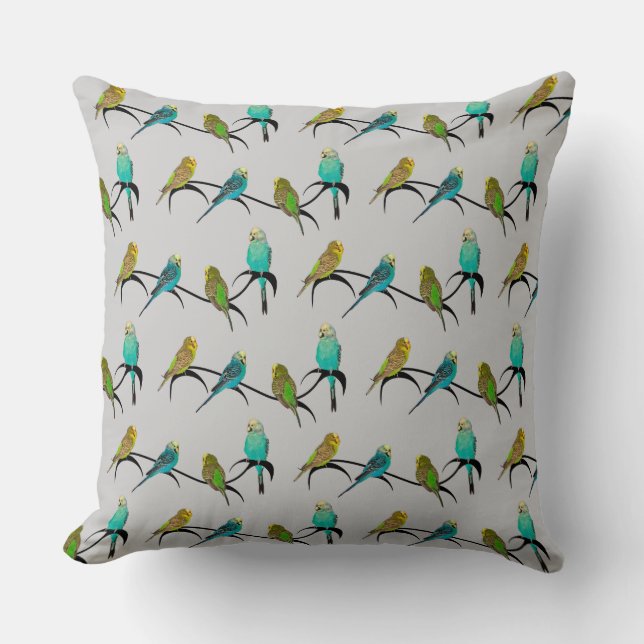 Oreiller Budgie Frenzy (Gris Clair) (Recto)
