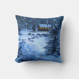 Oreiller "Cabane Cosy dans la Neige"