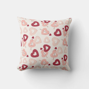 Oreiller carré à motif de cœurs esquissés rose rou