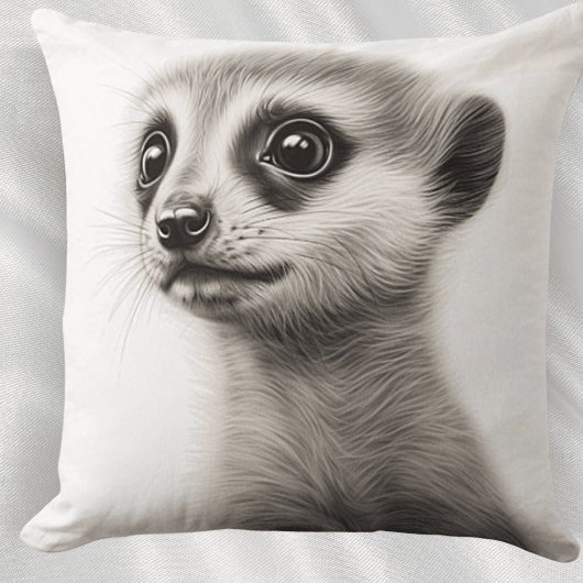 Oreiller carré bébé suricate noir et blanc à jeter
