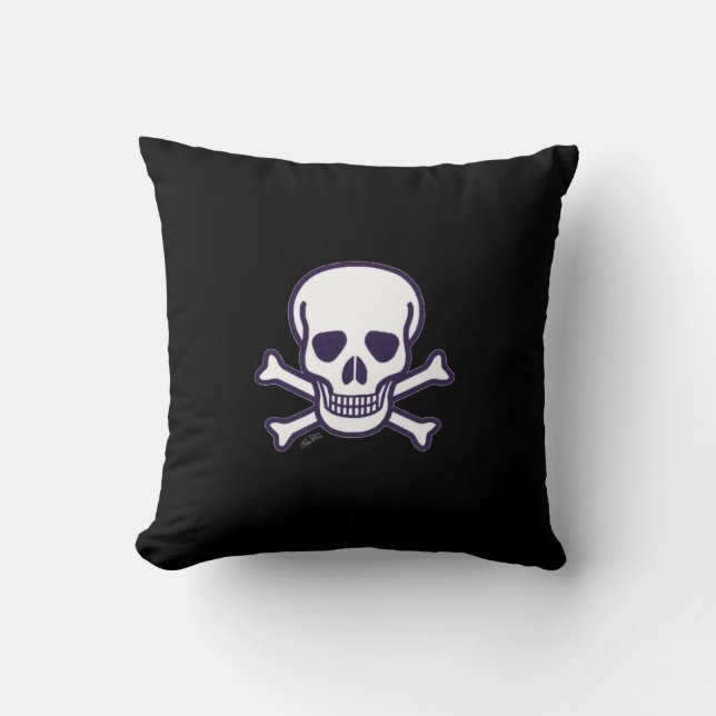 oreiller carré en coton noir Skull n Bones (Recto)