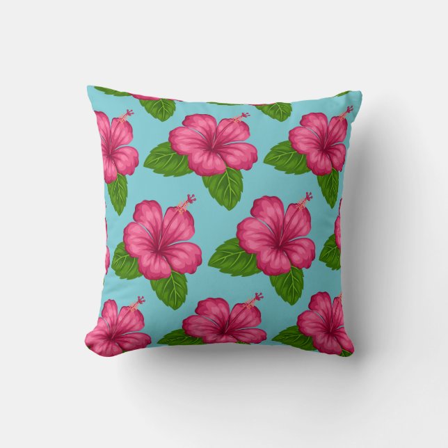 Oreiller carré - Fleur d'Hibiscus rose (Recto)