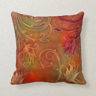Oreiller carré floral rouge orange