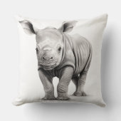 Oreiller carré jeté bébé rhinocéros noir et blanc (Recto)