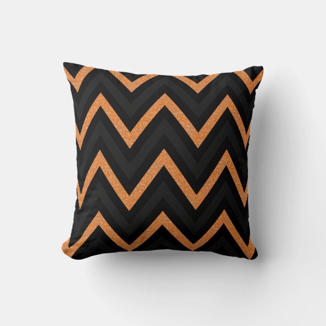 Oreiller chevron pailleté orange noir et gris (Recto)