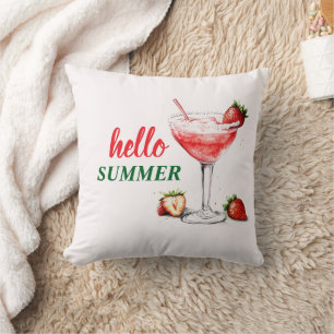 Oreiller Cocktail Fraise Aquarelle Bonjour Été