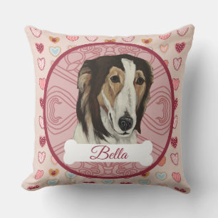 Oreiller coeurs personnalisé Borzoi pour la Saint-