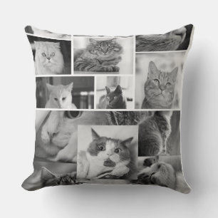 Oreiller Collage Photo de Chat   Chat Noir et Blan