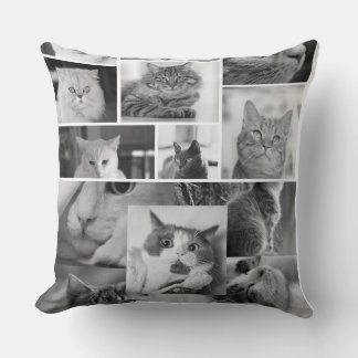 Oreiller Collage Photo de Chat | Chat Noir et Blan