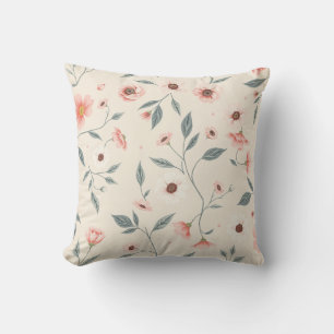 Oreiller d'accent botanique à fleur sauvage rose t