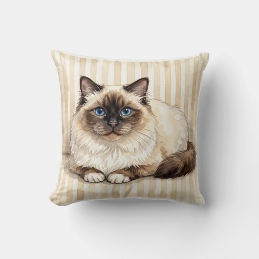 Oreiller d'accent de chat Birman à l'aquarelle (Recto)