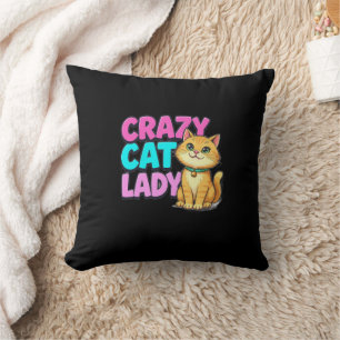 Oreiller Dame Chat Fou Cadeau Drôle pour Amateur