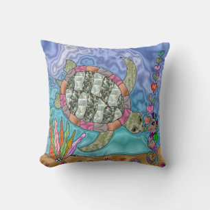 Oreiller d'art Tortue de mer Hippocampe Psychédéli