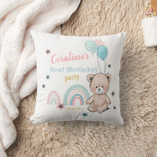 Oreiller de 1er anniversaire avec ours en peluche (Couverture)