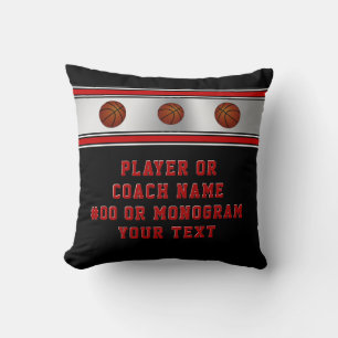 Oreiller de basket-ball noir et rouge pour seniors