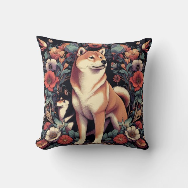 Oreiller de chien Shiba Inu William Morris Inspiré (Recto)