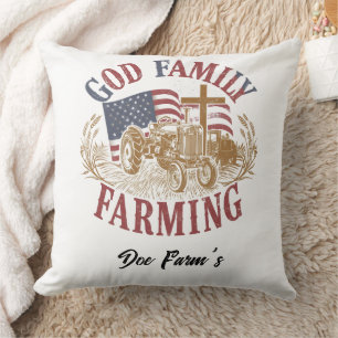 Oreiller de ferme personnalisé « Dieu Famille Agri