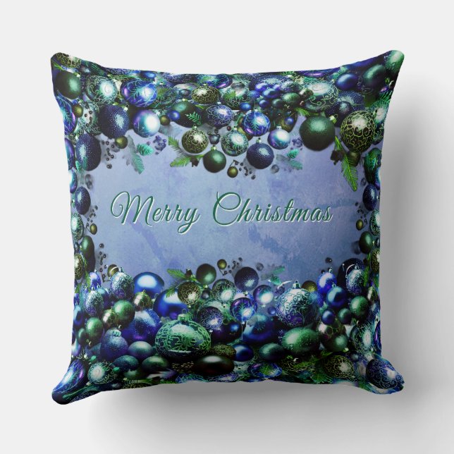 Oreiller de fête bleu et vert pour les Fêtes (Verso)
