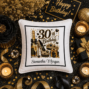 Oreiller de fête d'anniversaire 30 ans Gold Glitte