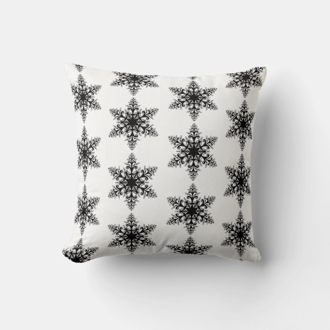 Oreiller de fête - Flocon de neige noir et blanc (Recto)