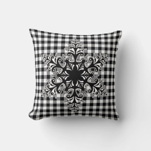 Oreiller de fête - Flocon de neige noir et blanc