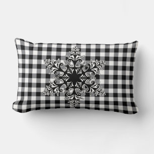 Oreiller de fête - Flocon de neige noir et blanc