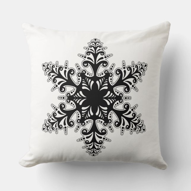 Oreiller de fête - Flocon de neige noir et blanc (Recto)