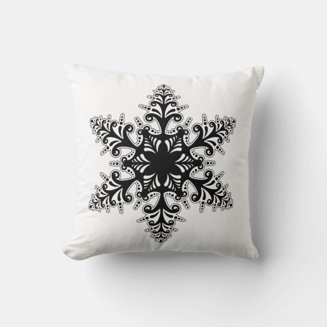 Oreiller de fête - Flocon de neige noir et blanc (Recto)