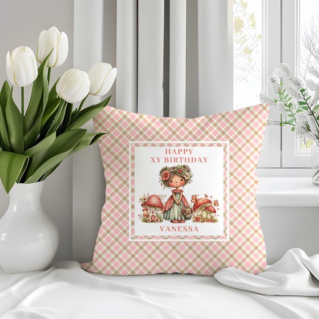 Oreiller de fête pour le 1er anniversaire de la Fé (Magical Pink Fairy 1st Birthday Throw Pillow)