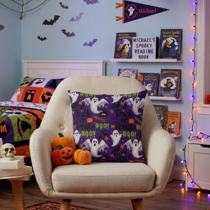Oreiller de Halloween personnalisé Violet Fantôme