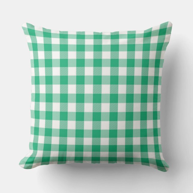 Oreiller de jet classique vert jade motif Gigham (Recto)