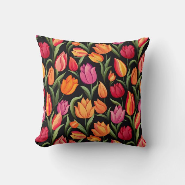 Oreiller de jet en coton Tulipes (Recto)