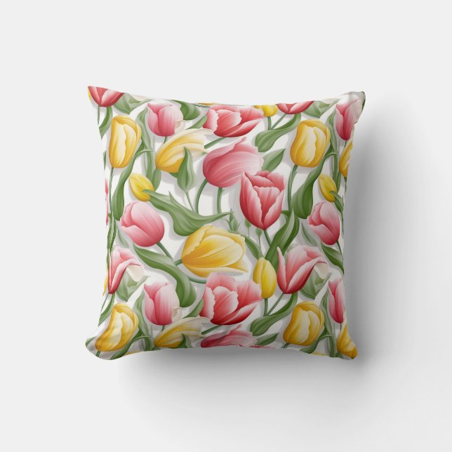 Oreiller de jet en coton Tulipes (Recto)