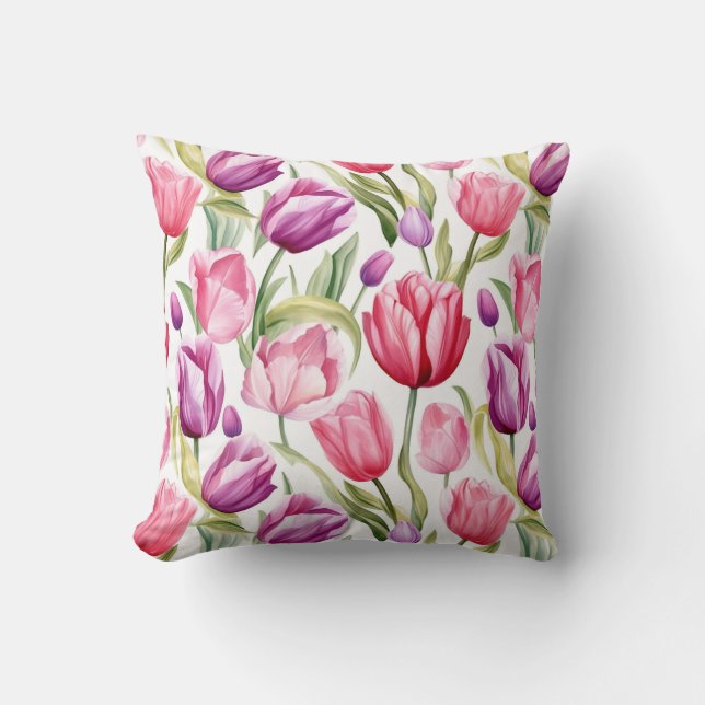 Oreiller de jet en coton Tulipes (Recto)