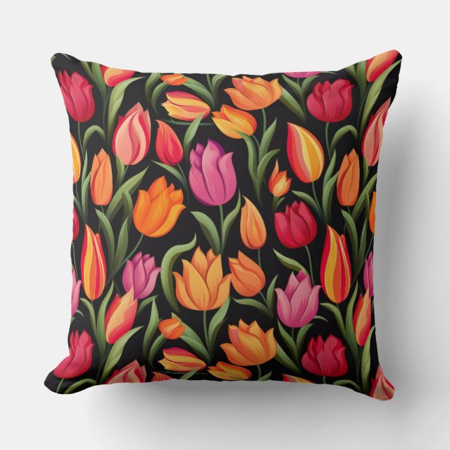 Oreiller de jet en coton Tulipes (Recto)