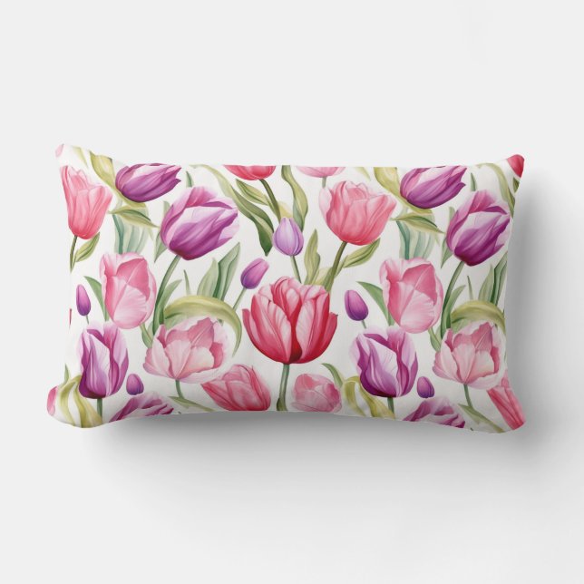 Oreiller de jet en coton Tulipes (Recto)