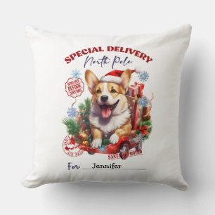 Oreiller de jet festif et fantaisiste Corgi Noël