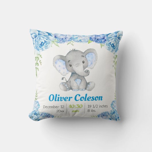Oreiller de jet pour bébé garçon éléphant bleu Déc (Recto)