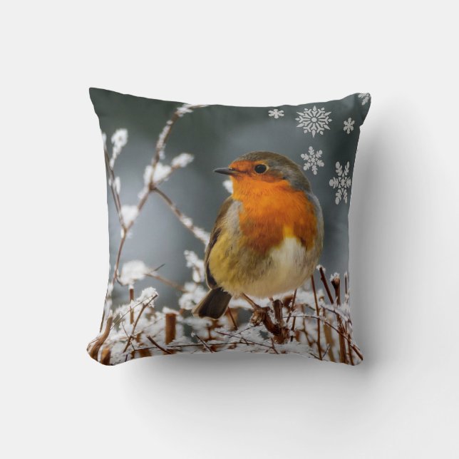 Oreiller de jet Robin Songbird en hiver (Recto)